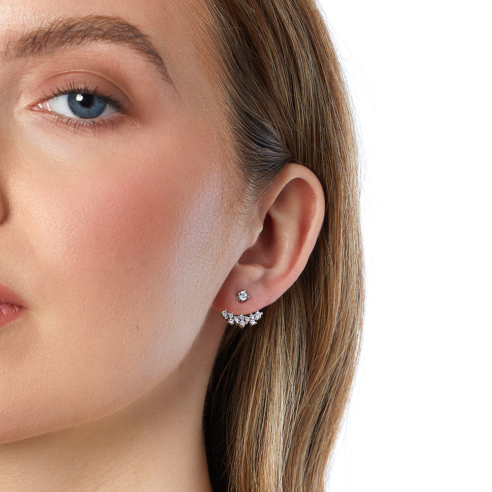 Sterling Silver Scattered Cubic Zirconia Jacket Earrings