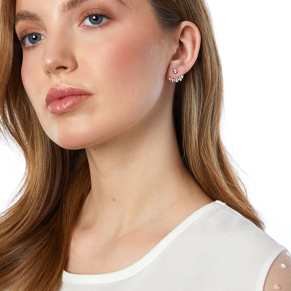 Sterling Silver Scattered Cubic Zirconia Jacket Earrings