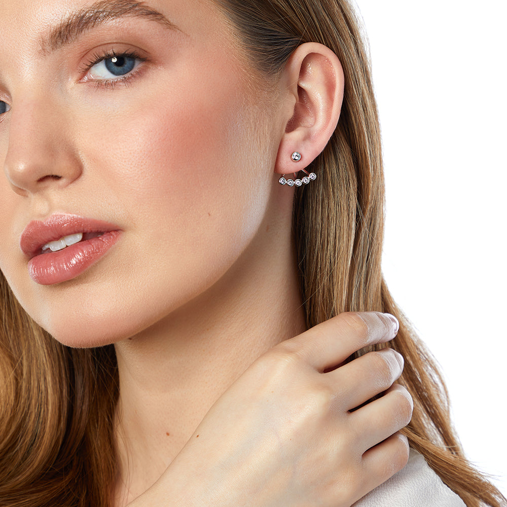 Sterling Silver Rubover Cubic Zirconia Jacket Earrings