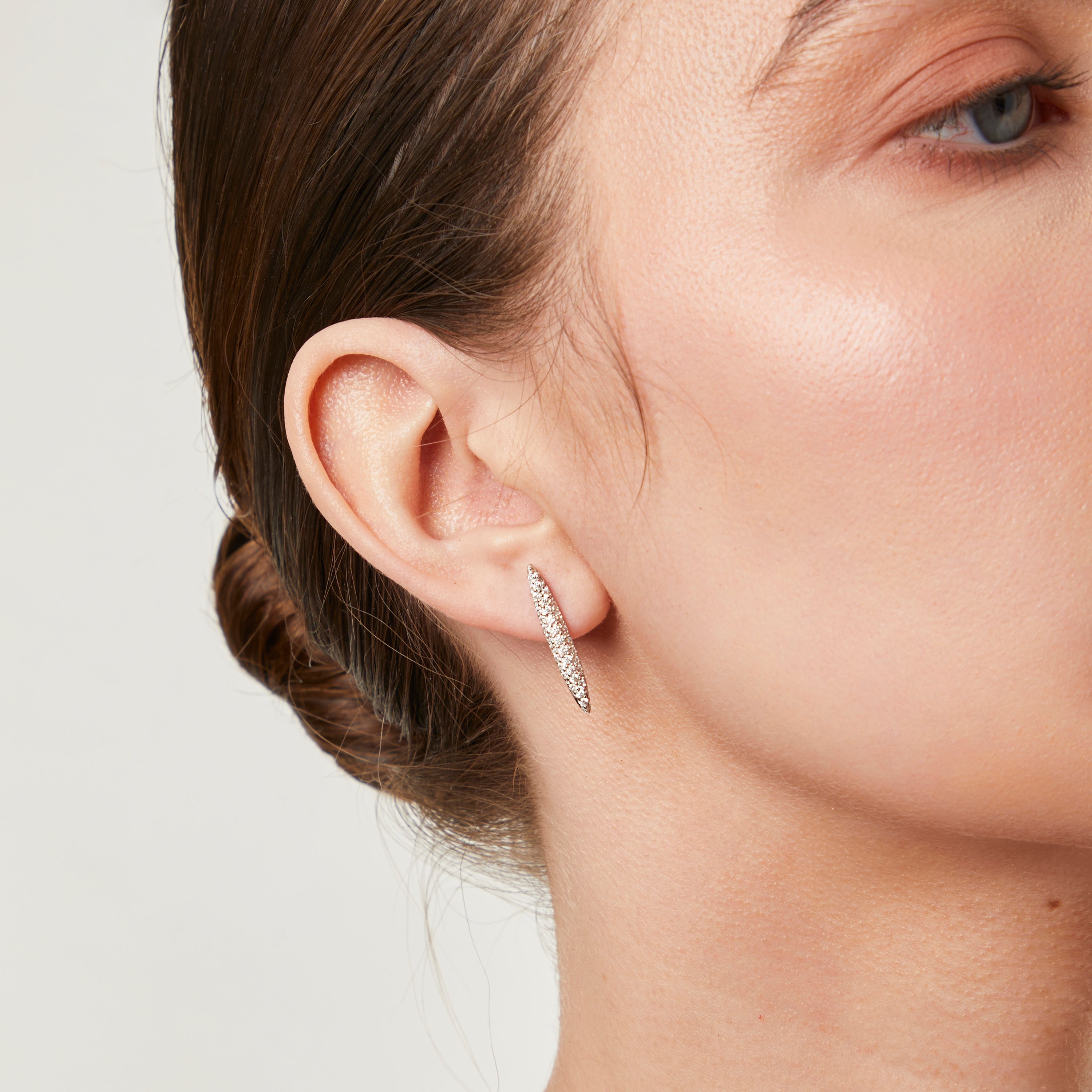 Sterling Silver Long Oval Pave Set Earrings