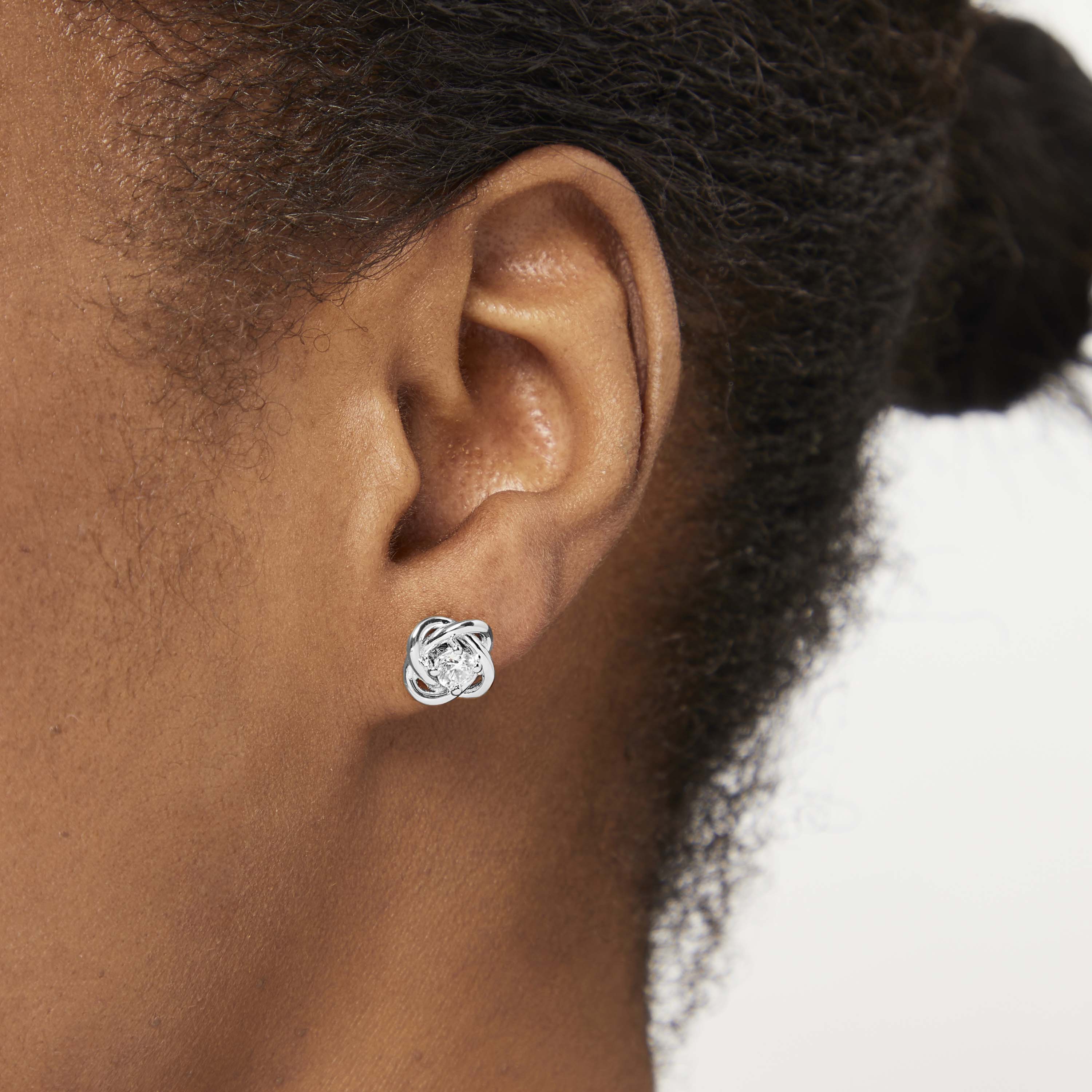 Sterling Silver Woven Stud Earrings With Cubic Zirconia