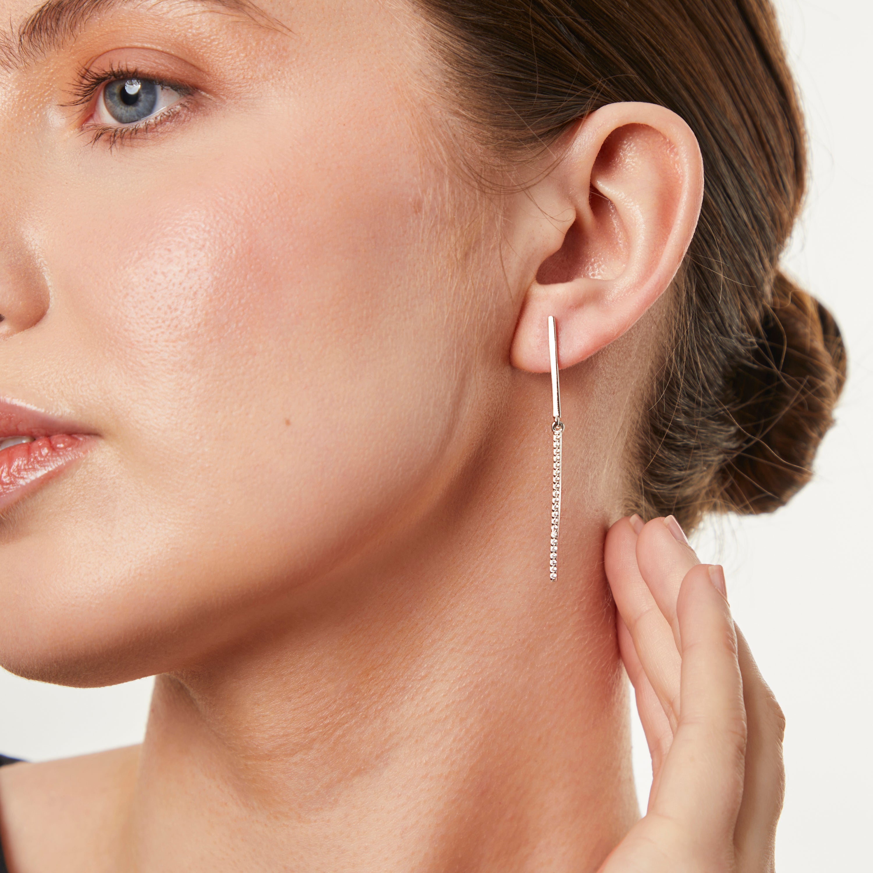 Sterling Silver Long Drop Bar Earrings