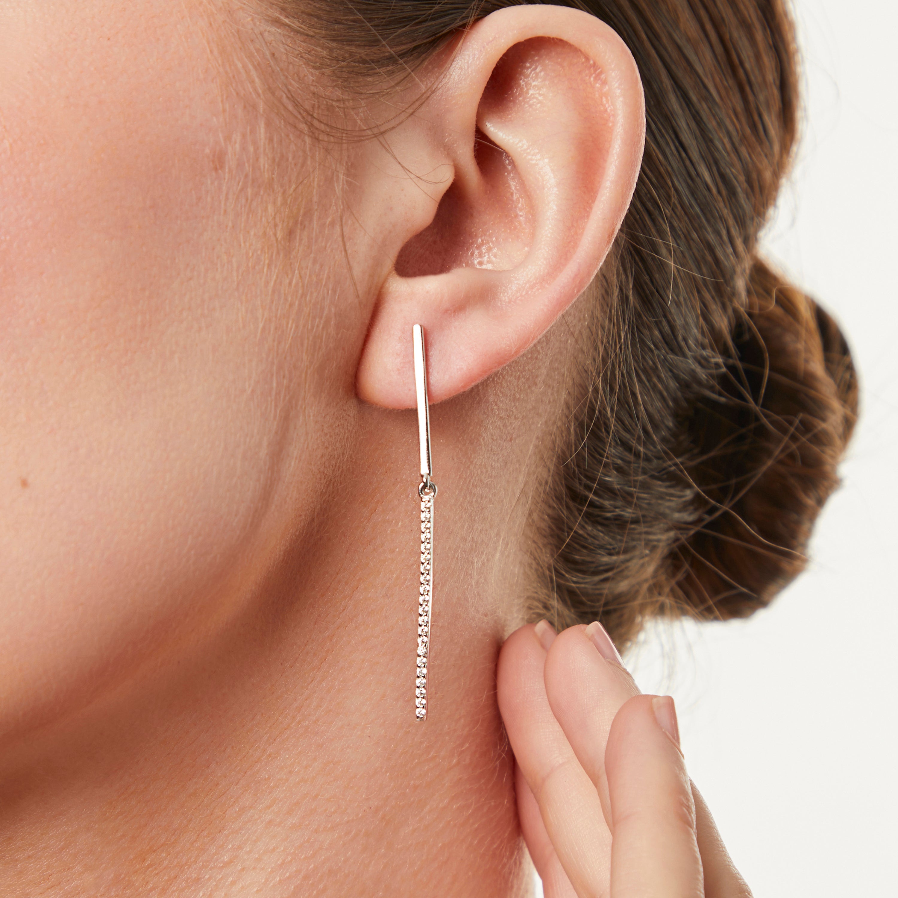 Sterling Silver Long Drop Bar Earrings