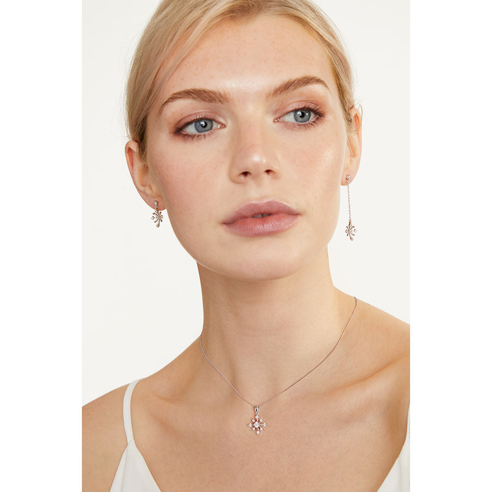 Sterling Silver Snowflake Long Short Chain Earrings