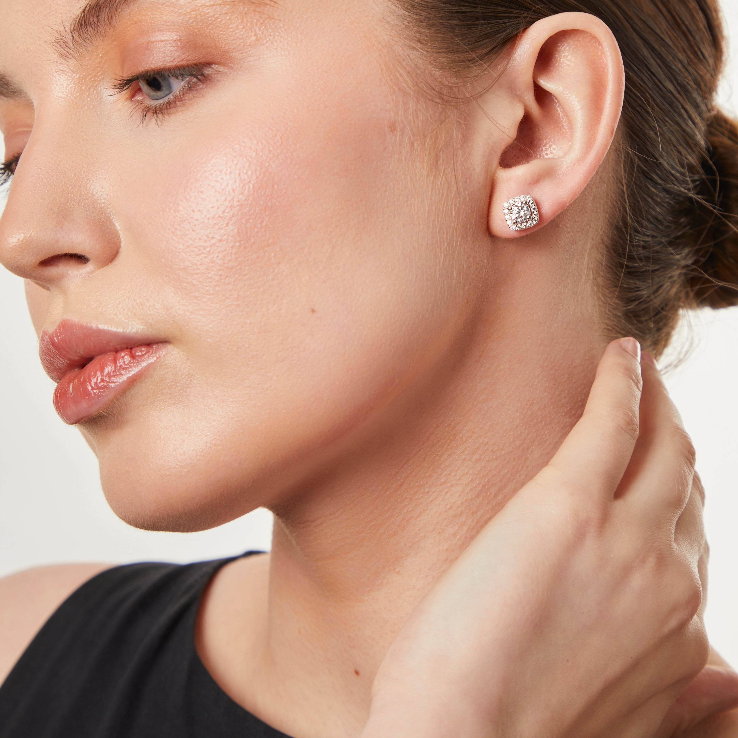 Sterling Silver Cushion Cut Halo Earrings