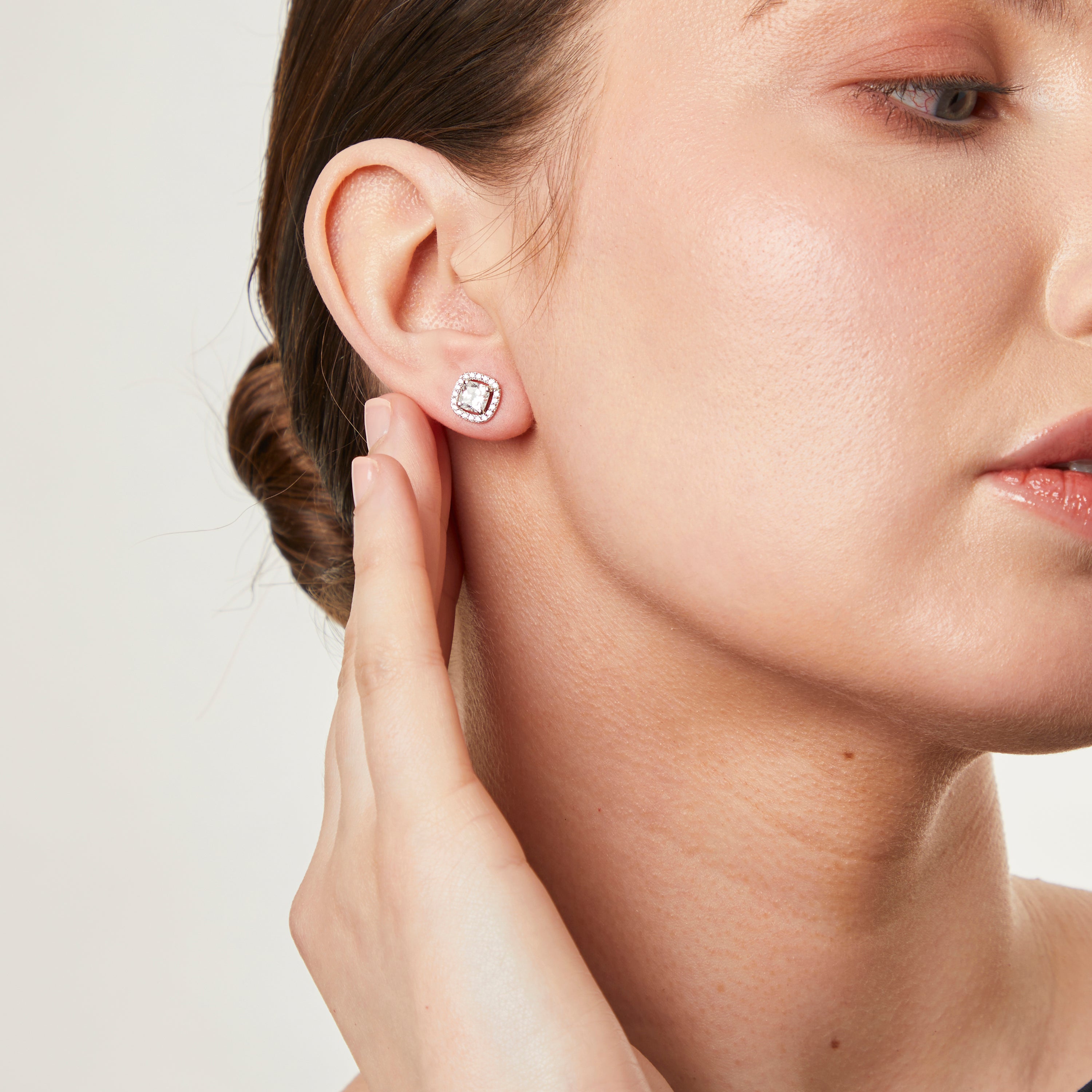 Sterling Silver Small Cushion Cut Halo Earrings