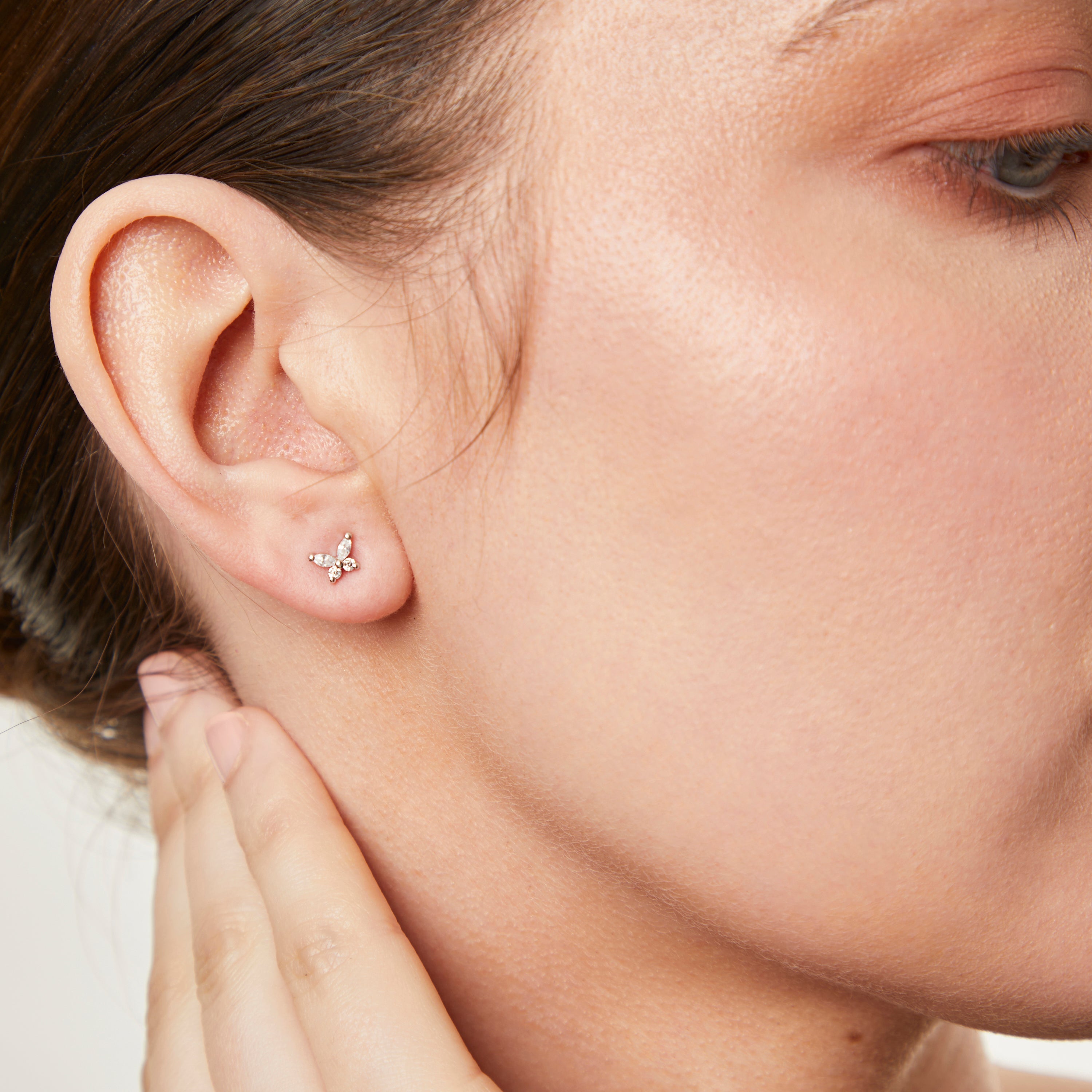 Sterling Silver Butterfly Marquise Stud Earrings