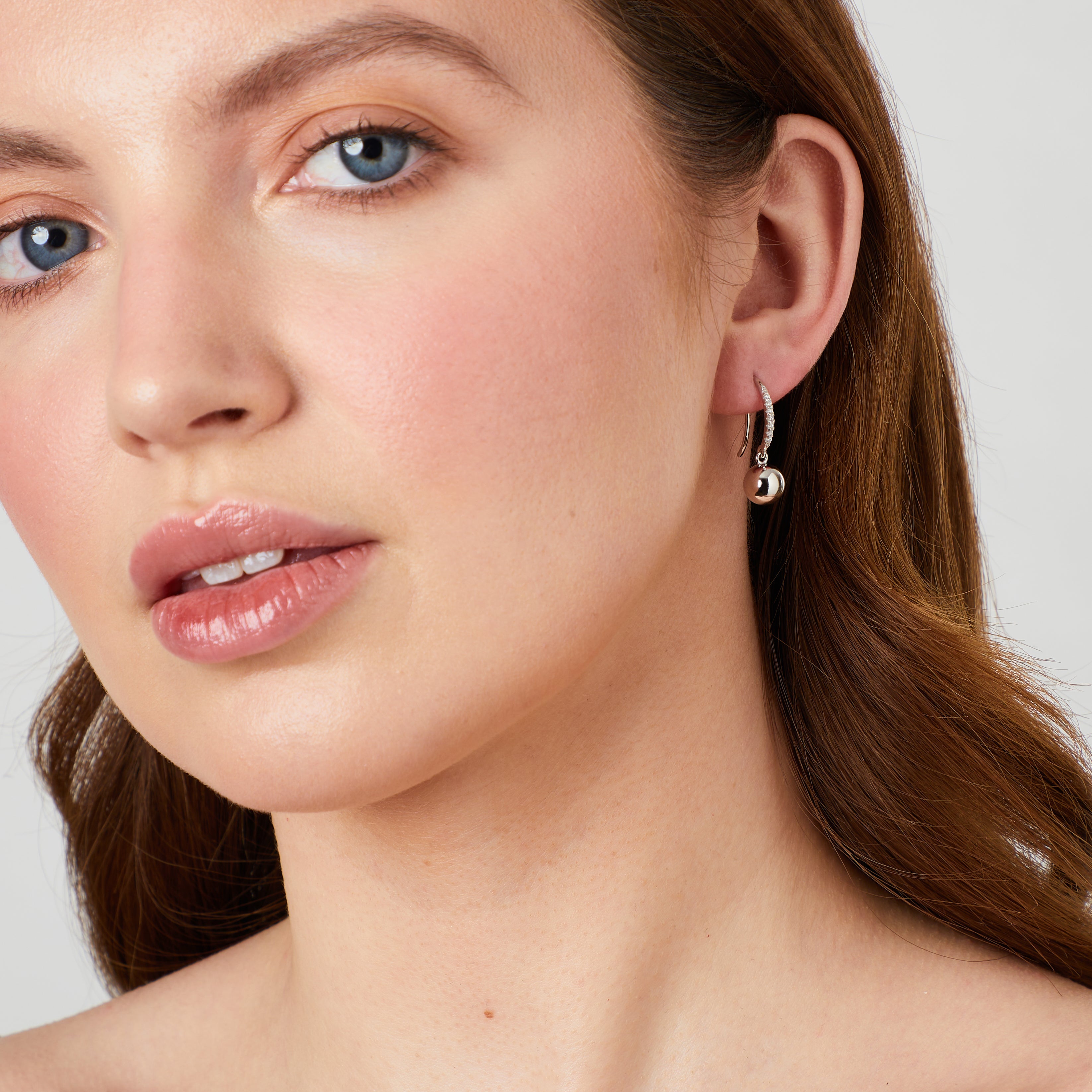 Sterling Silver Ball Fishhook Drop Earrings