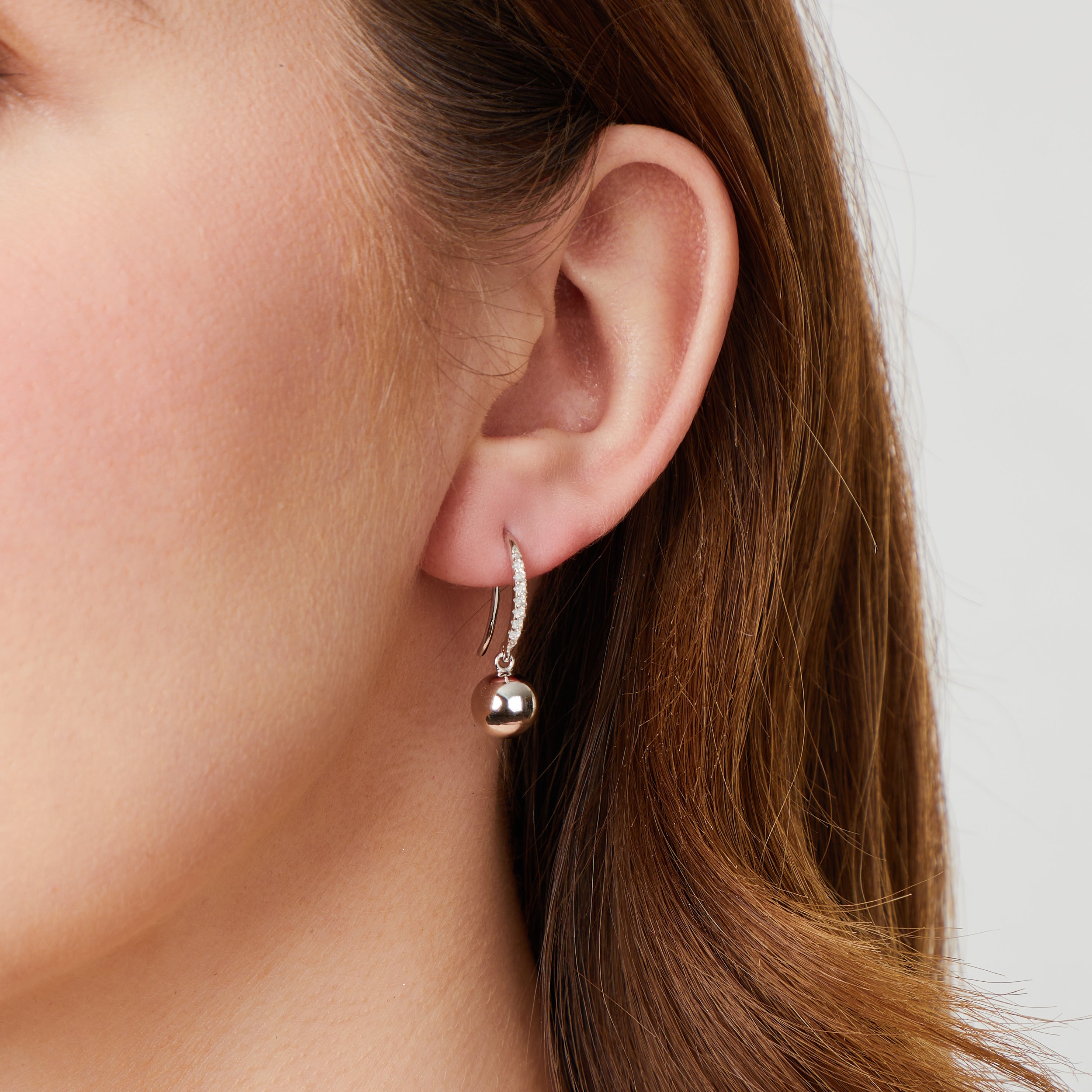 Sterling Silver Ball Fishhook Drop Earrings