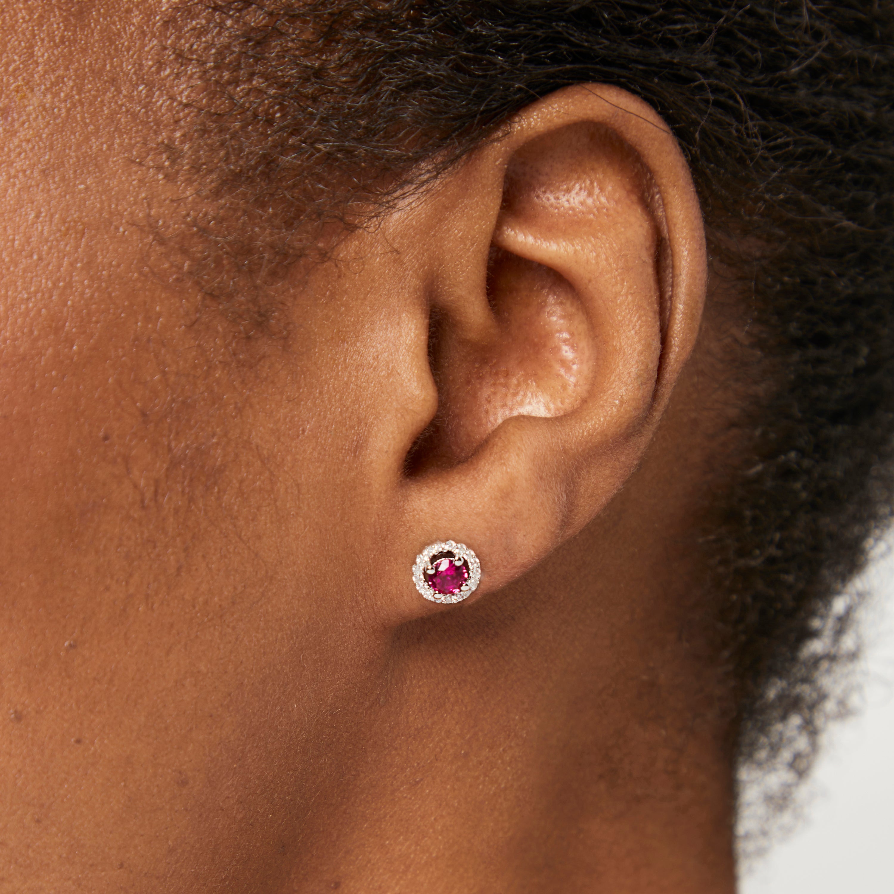 Sterling Silver Ruby Red Zirconia Halo Stud Earrings