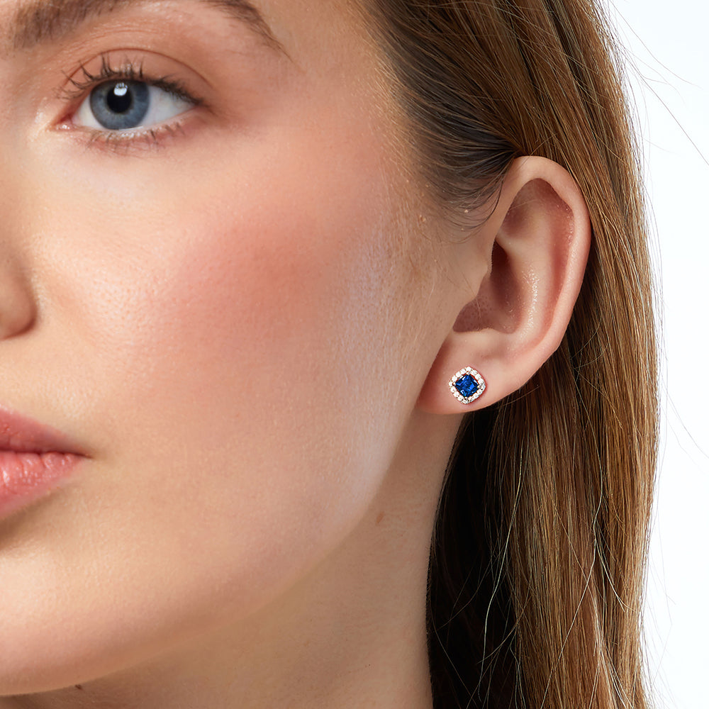 Sterling Silver Sapphire Cubic Zirconia Halo Stud Earrings
