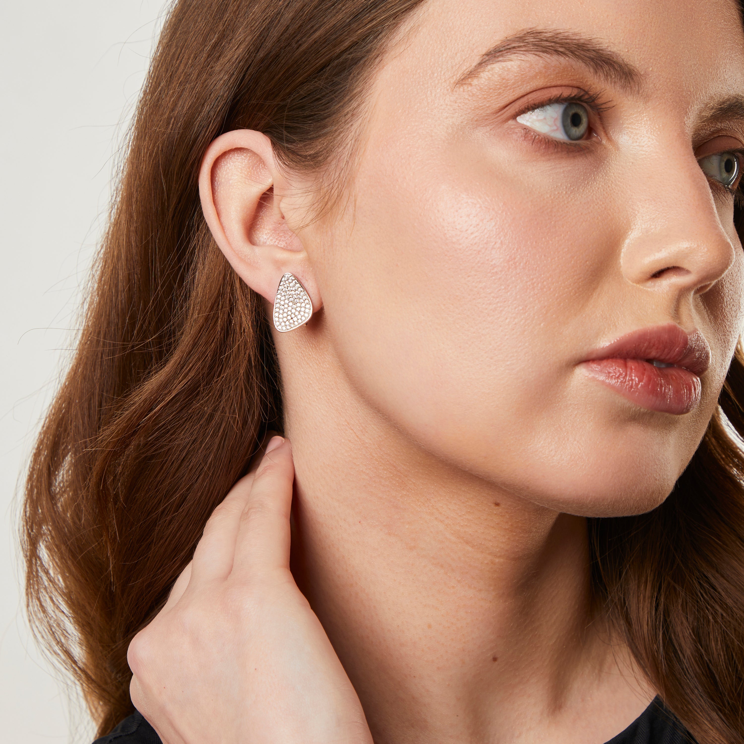 Sterling Silver Soft Triangle Pave Earrings