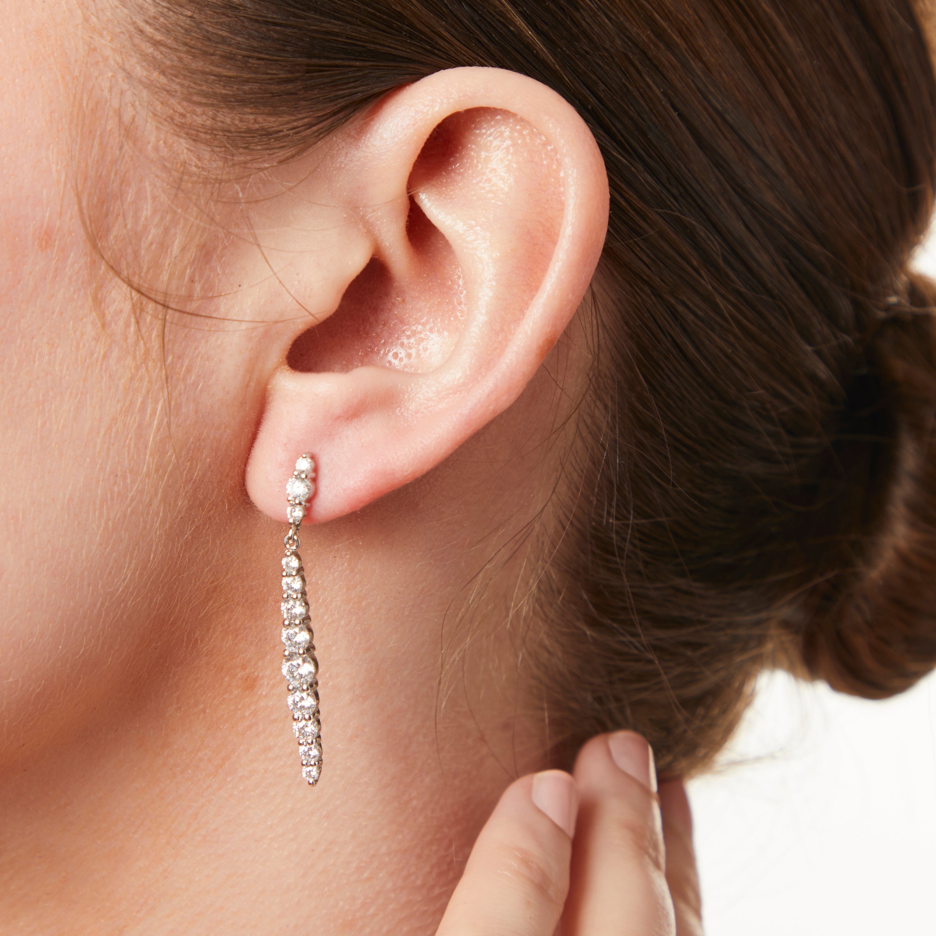 Sterling Silver Long Graduated Cubic Zirconia Oval Earrings