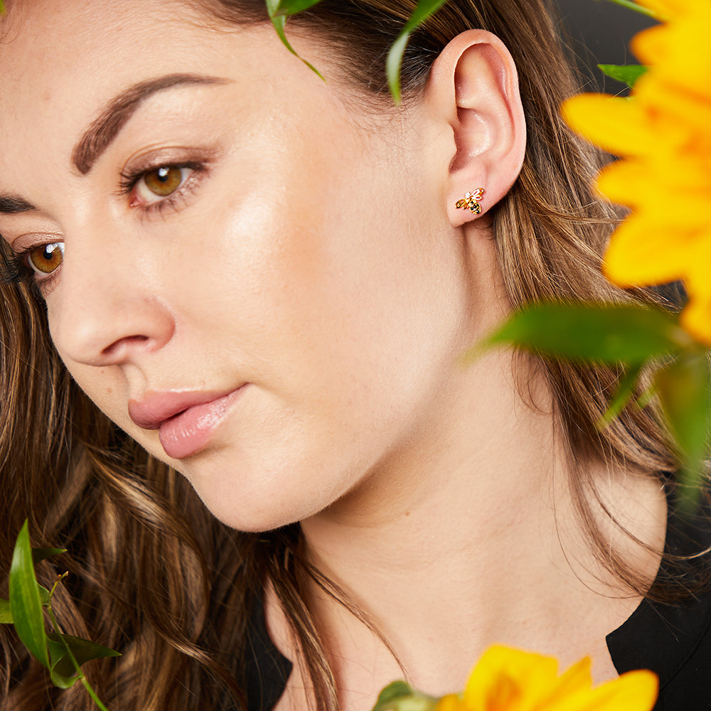 Bee Stud Earrings Set with Cubic Zirconia