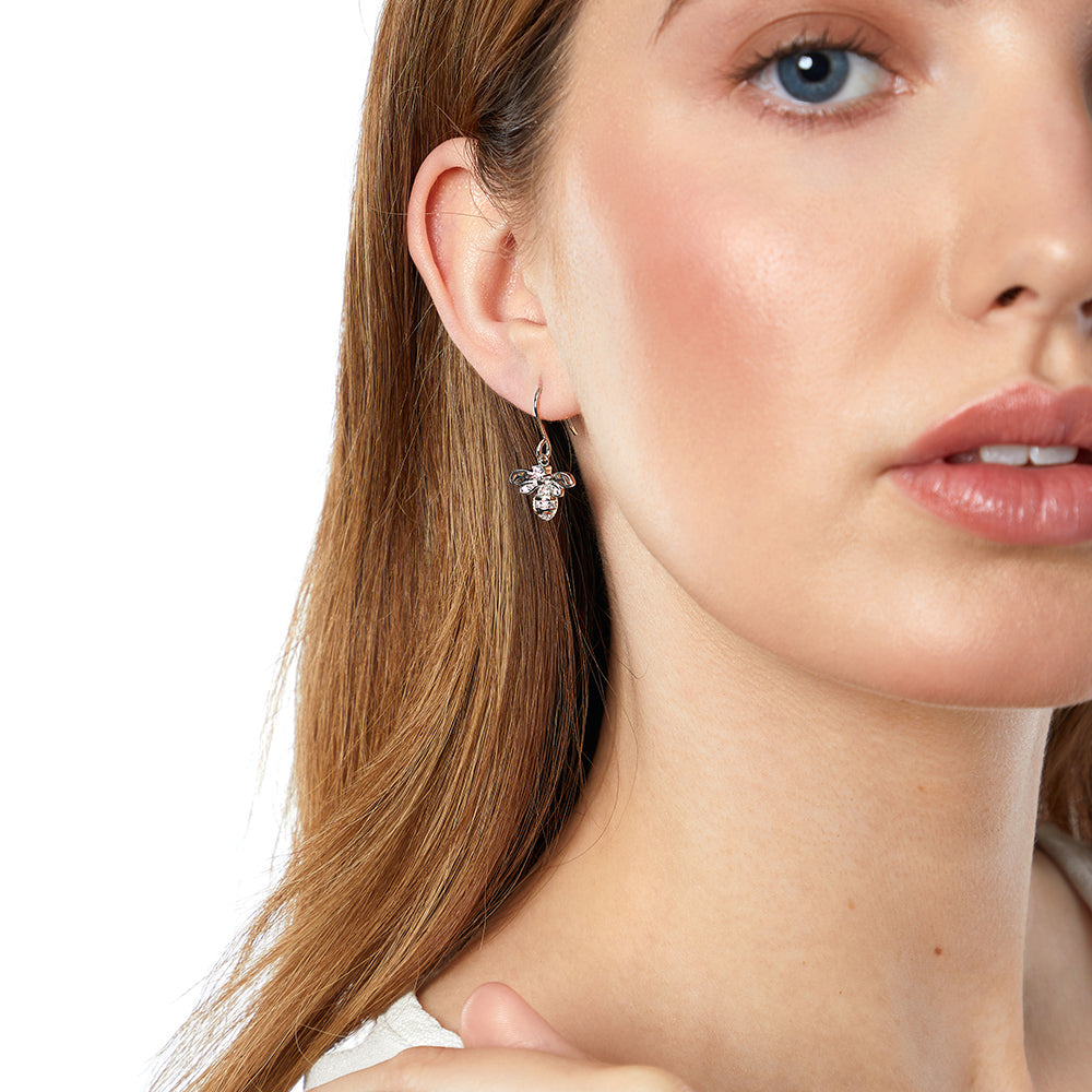Sterling Silver Drop Bee Earrings