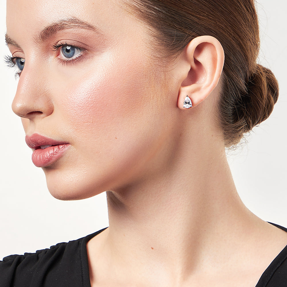 Sterling Silver Large Pear Shaped Cubic Zirconia Earrings