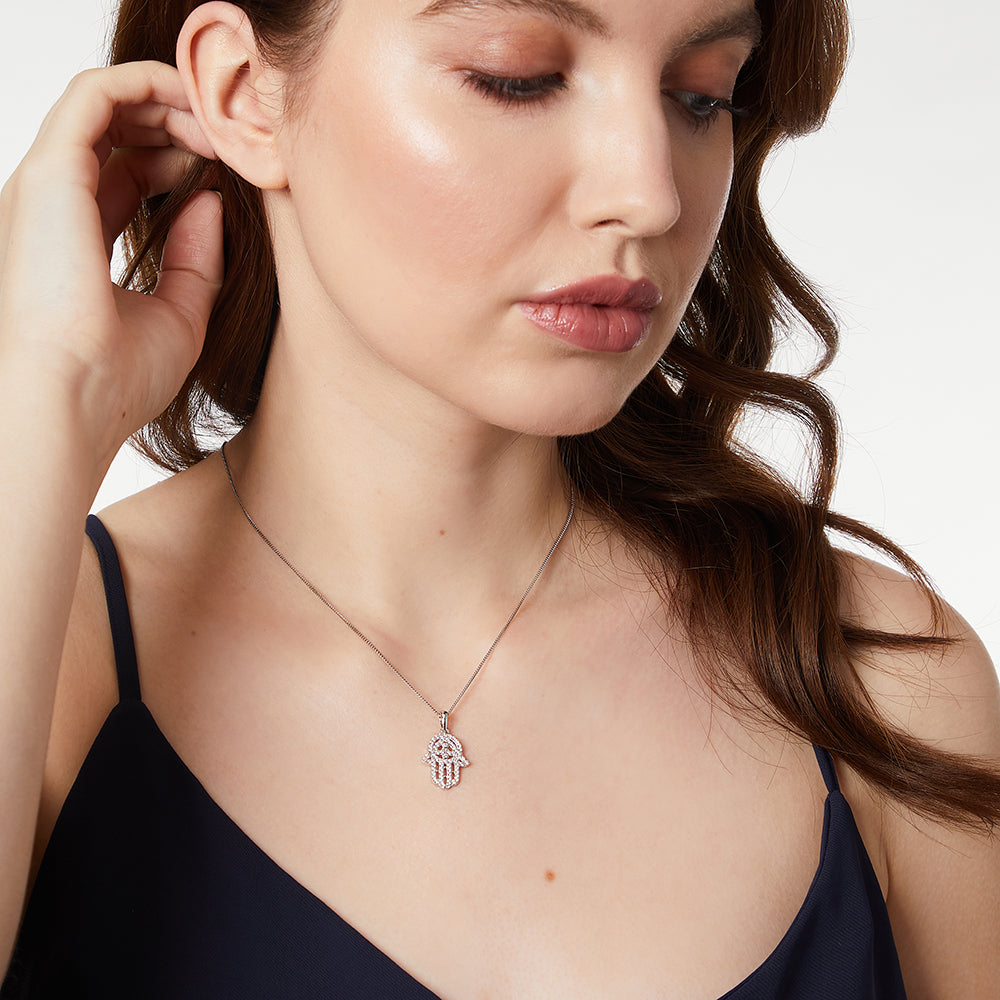 Sterling Silver Hamsa Hand Necklace