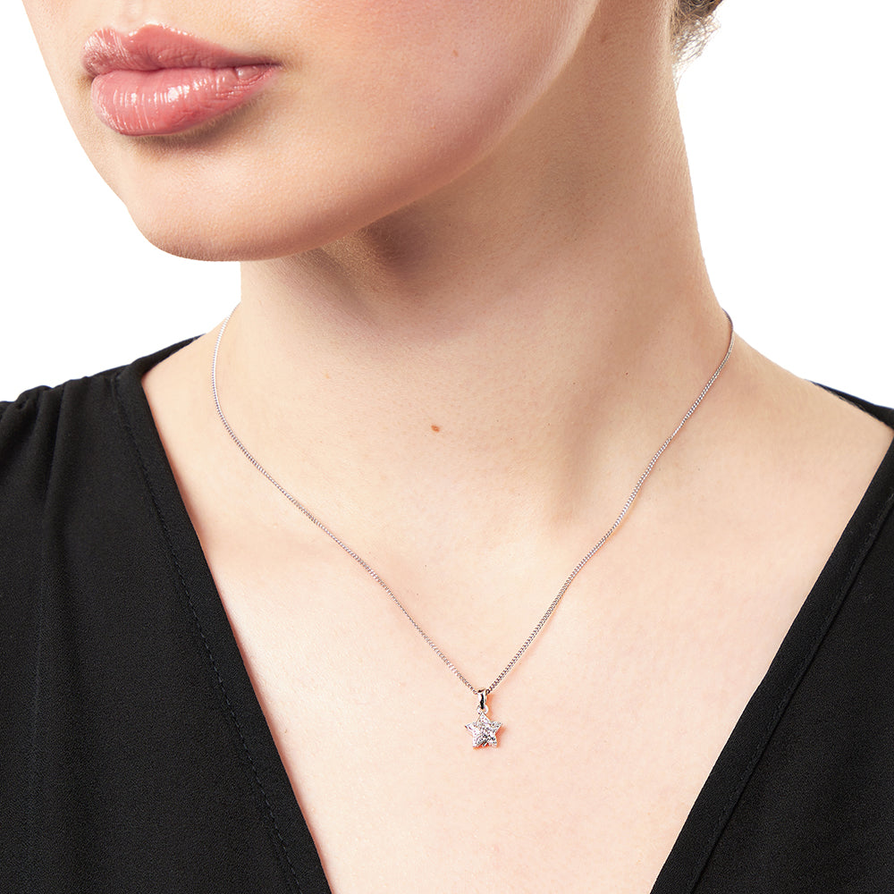 Sterling Silver Small Star Pave Set Cubic Zirconia Pendant