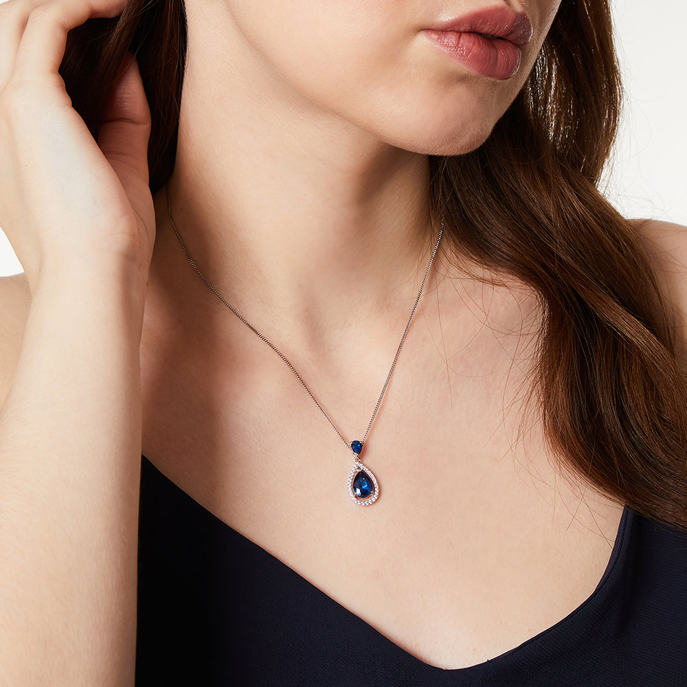 Sterling Silver Suspended Sapphire Blue Zirconia Halo Pendent