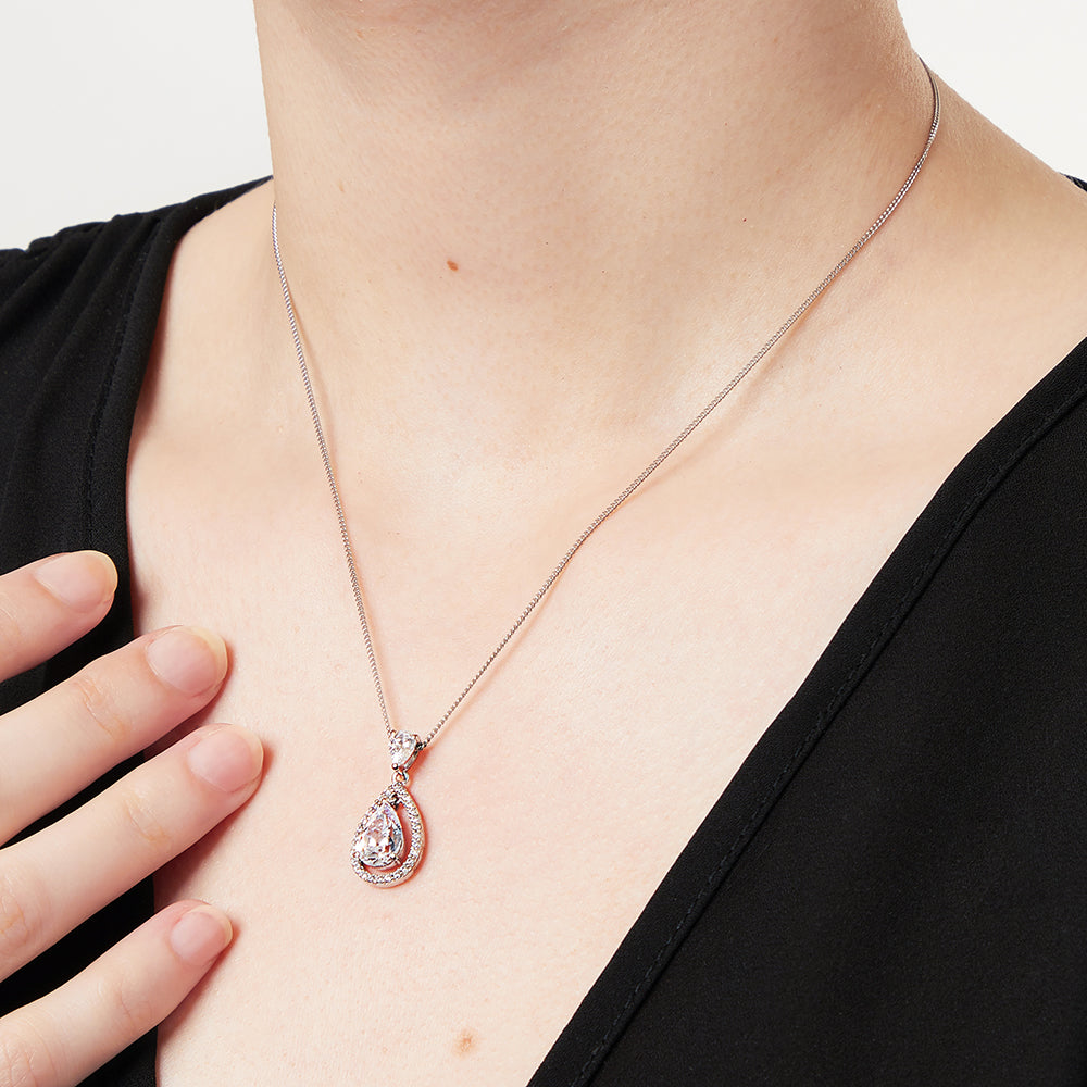 Sterling Silver Suspended Halo Teardrop Pendant