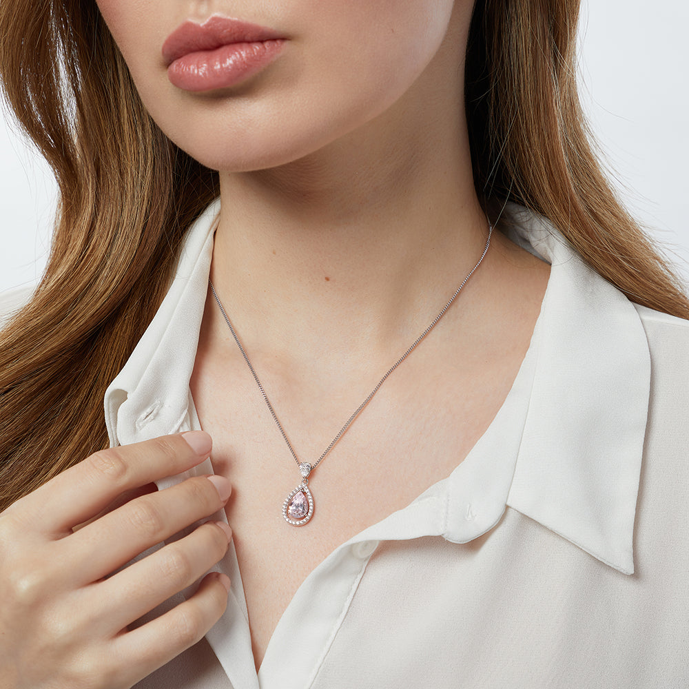 Sterling Silver Light Pink Halo Teardrop Pendan