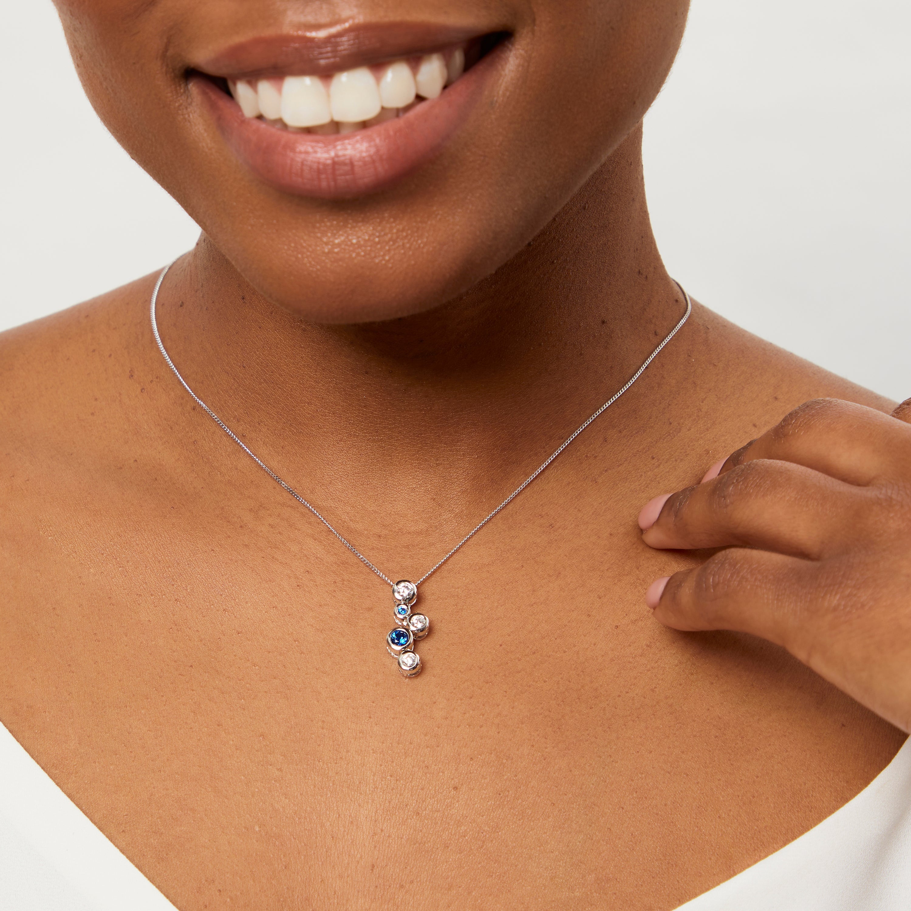 Sterling Silver Sapphire Blue Cubic Zirconia Bubble Pendant