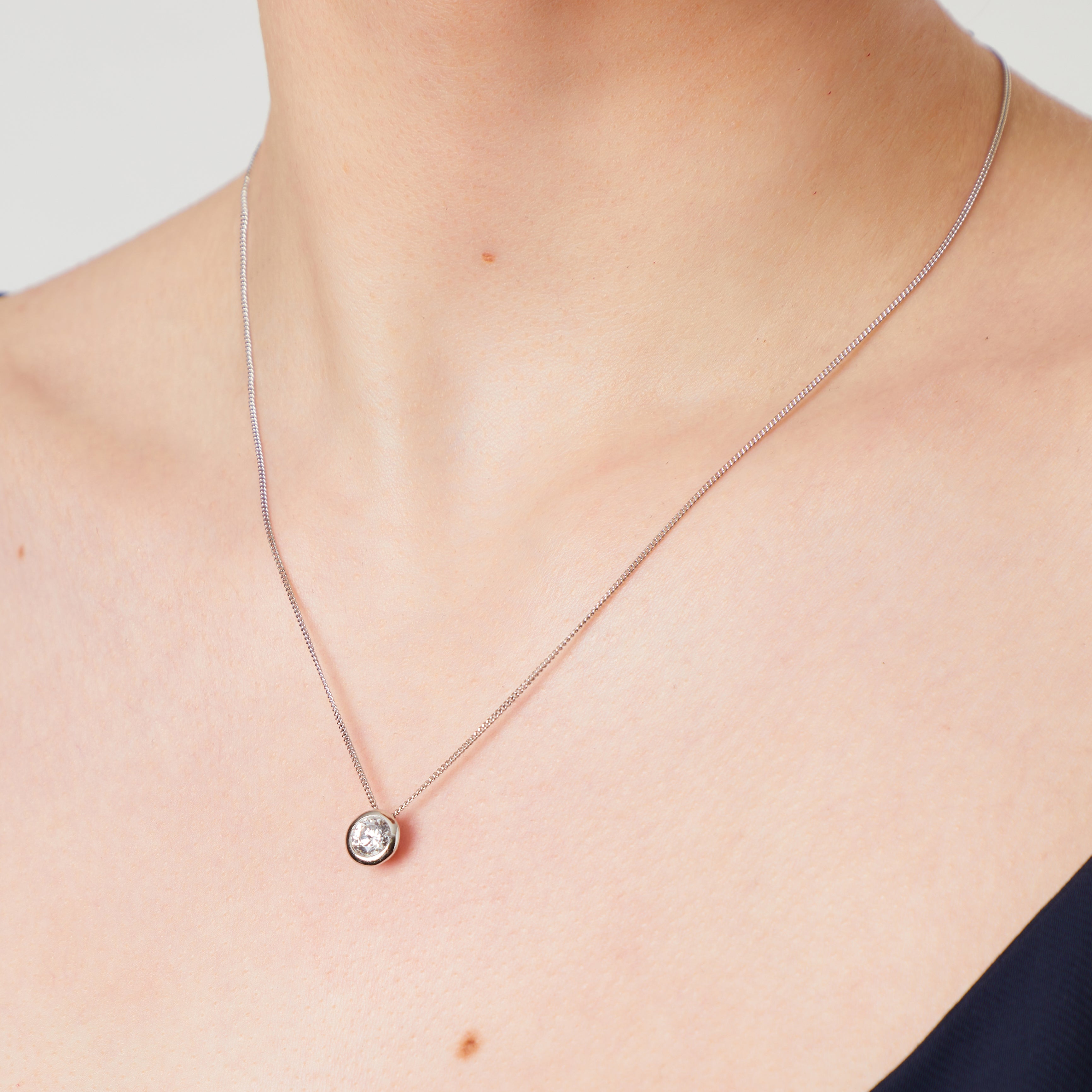 Sterling Silver One Carat Solitaire Rub Over Pendant