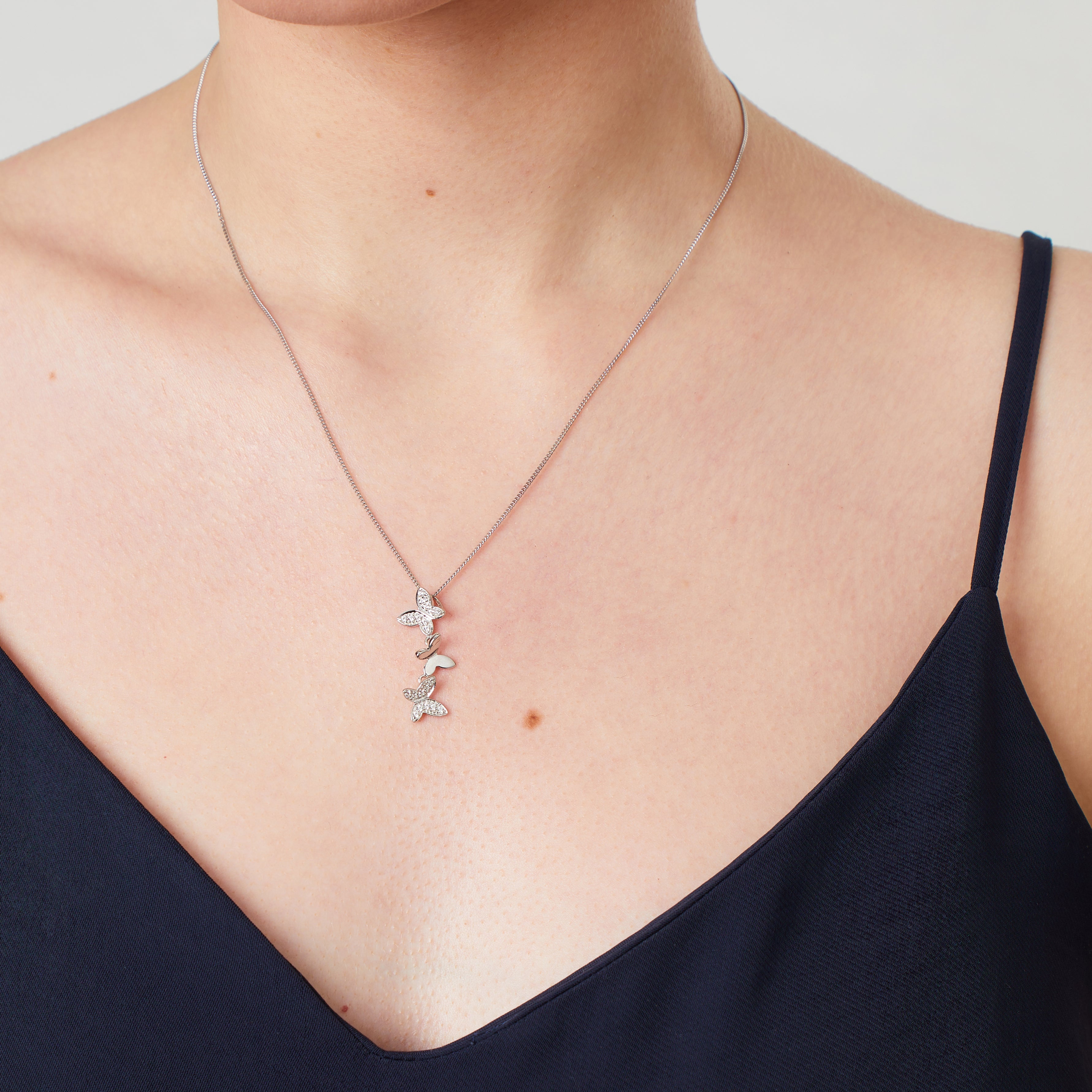 Sterling Silver Cascading Butterflies Pendant