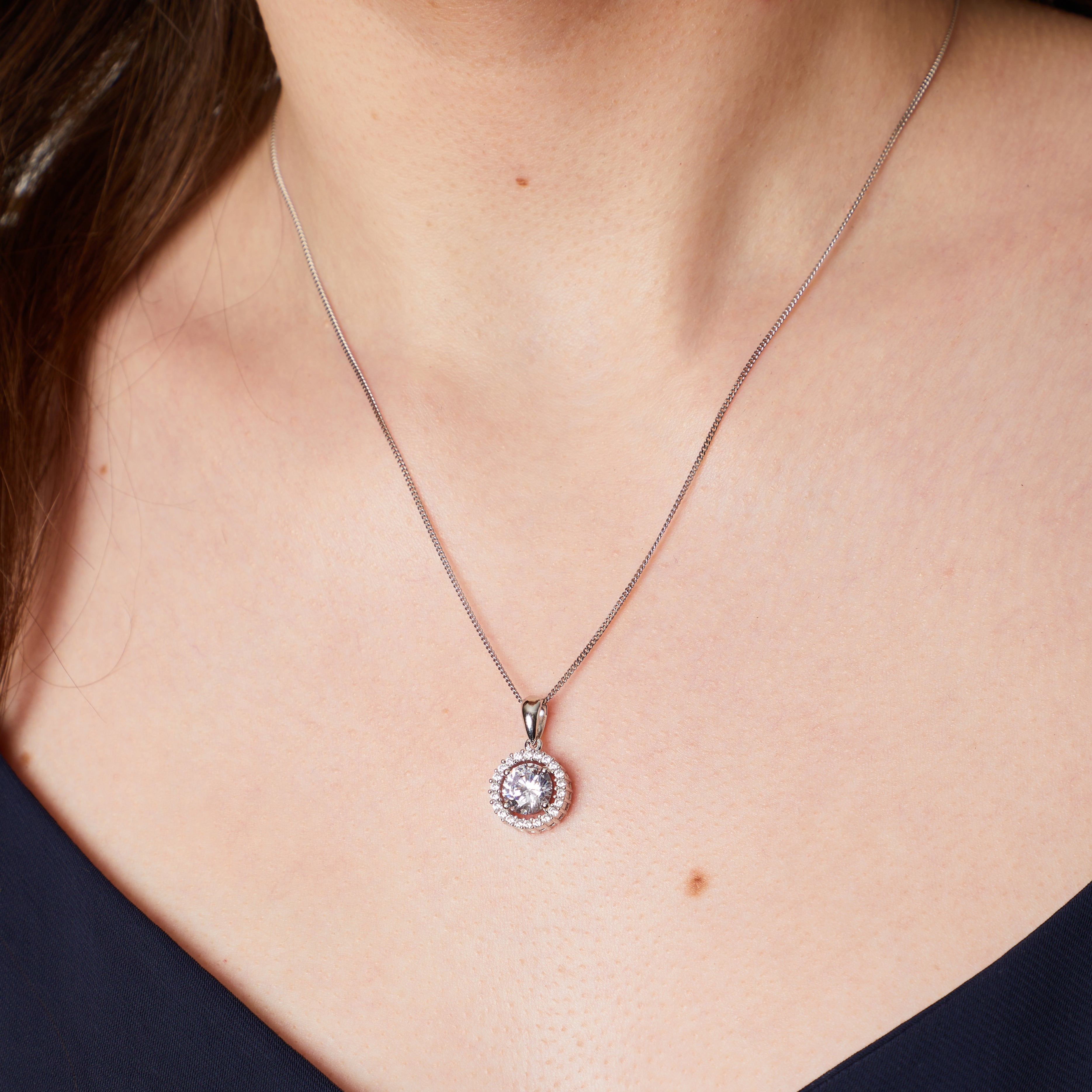 Sterling Silver Round Halo Pendant