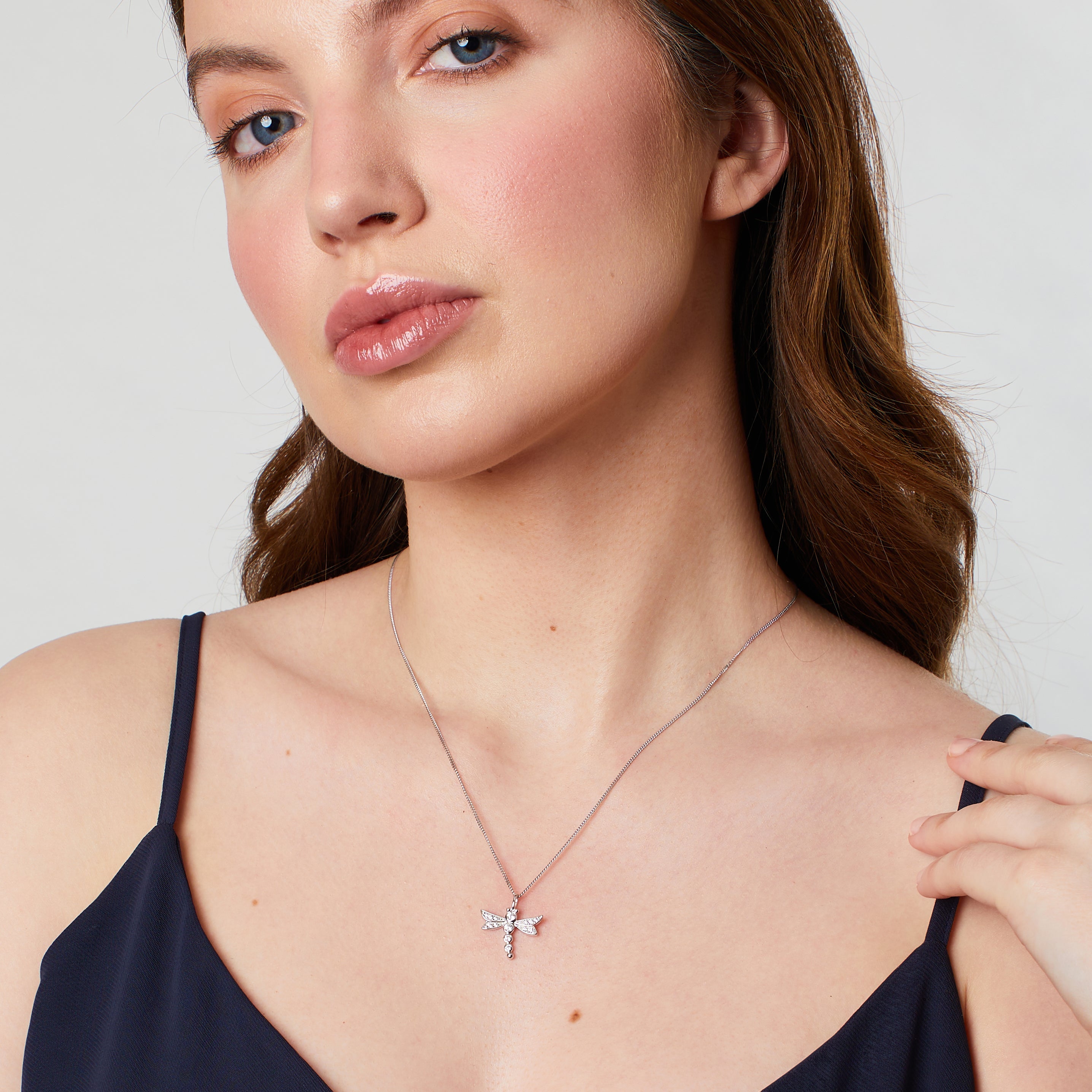 Cubic Zirconia Sterling Silver Dragonfly Necklace