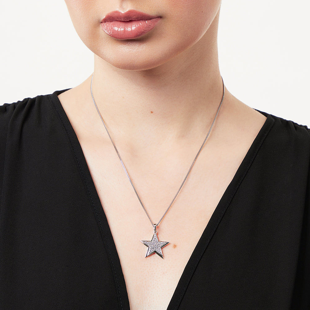 Sterling Silver Double Star Pendant Necklace | Cubic Zirconia