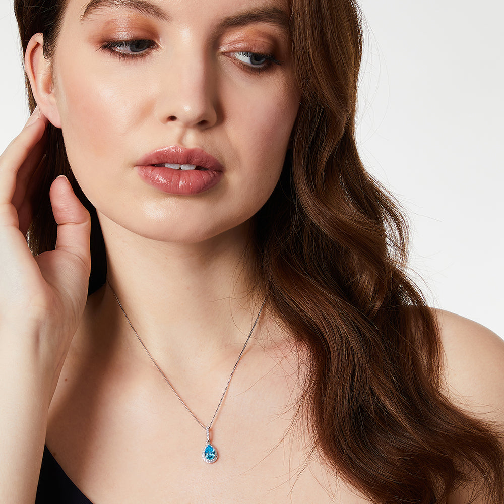 Sterling Silver Ocean Blue Turquoise Zirconia Teardrop Pendant