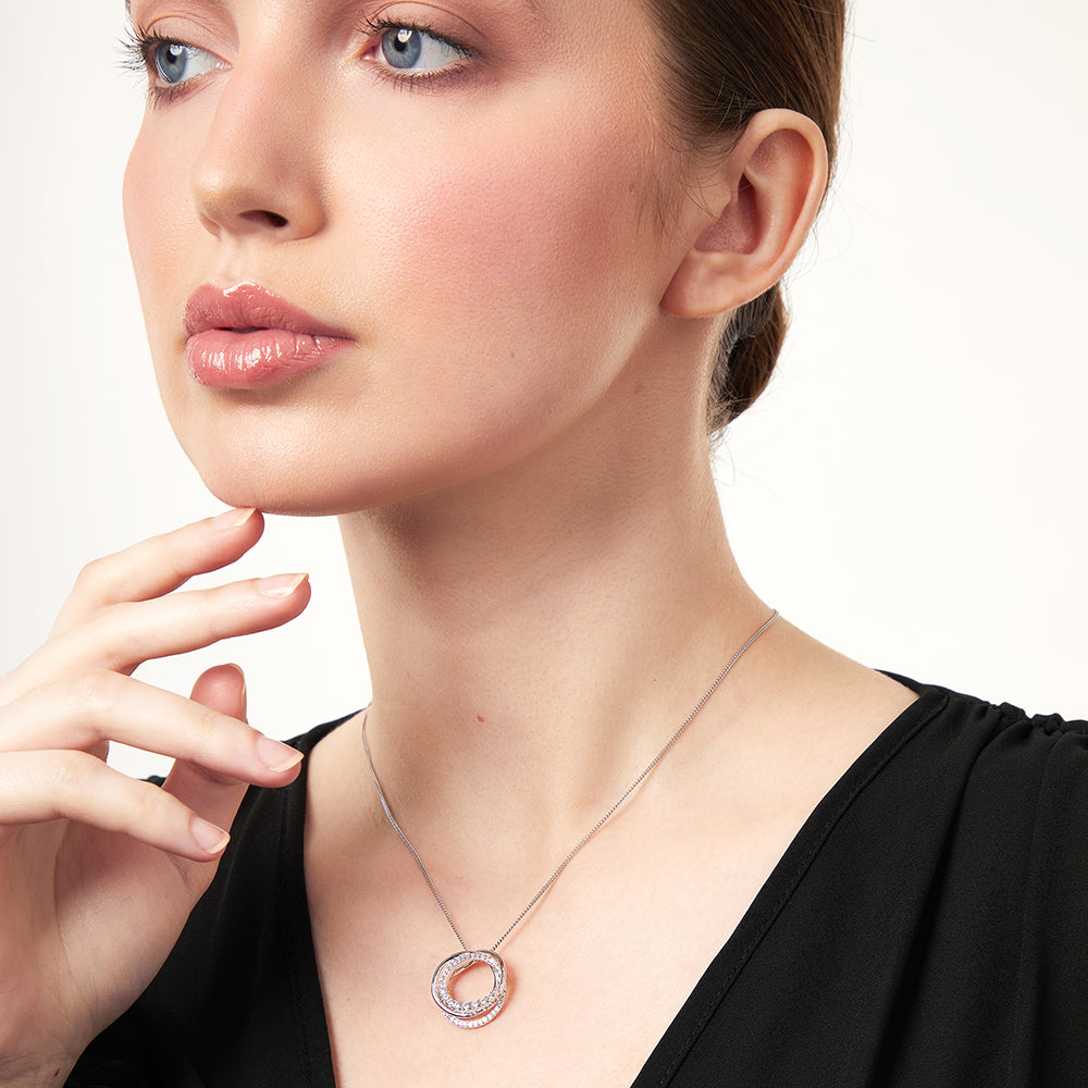 Sterling Silver Twin Circle Cubic Zirconia Pendant