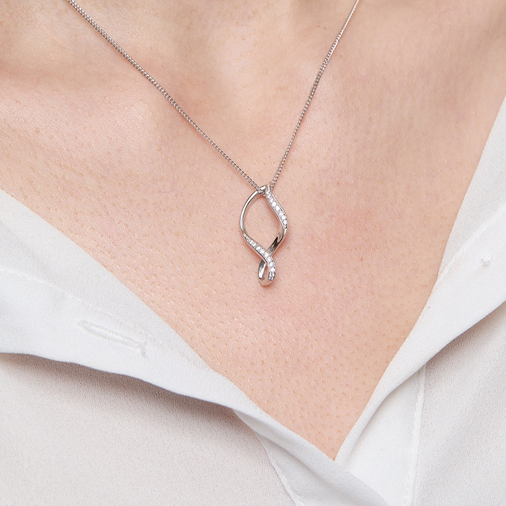 Sterling Silver Pave Set Open Twist Pendant