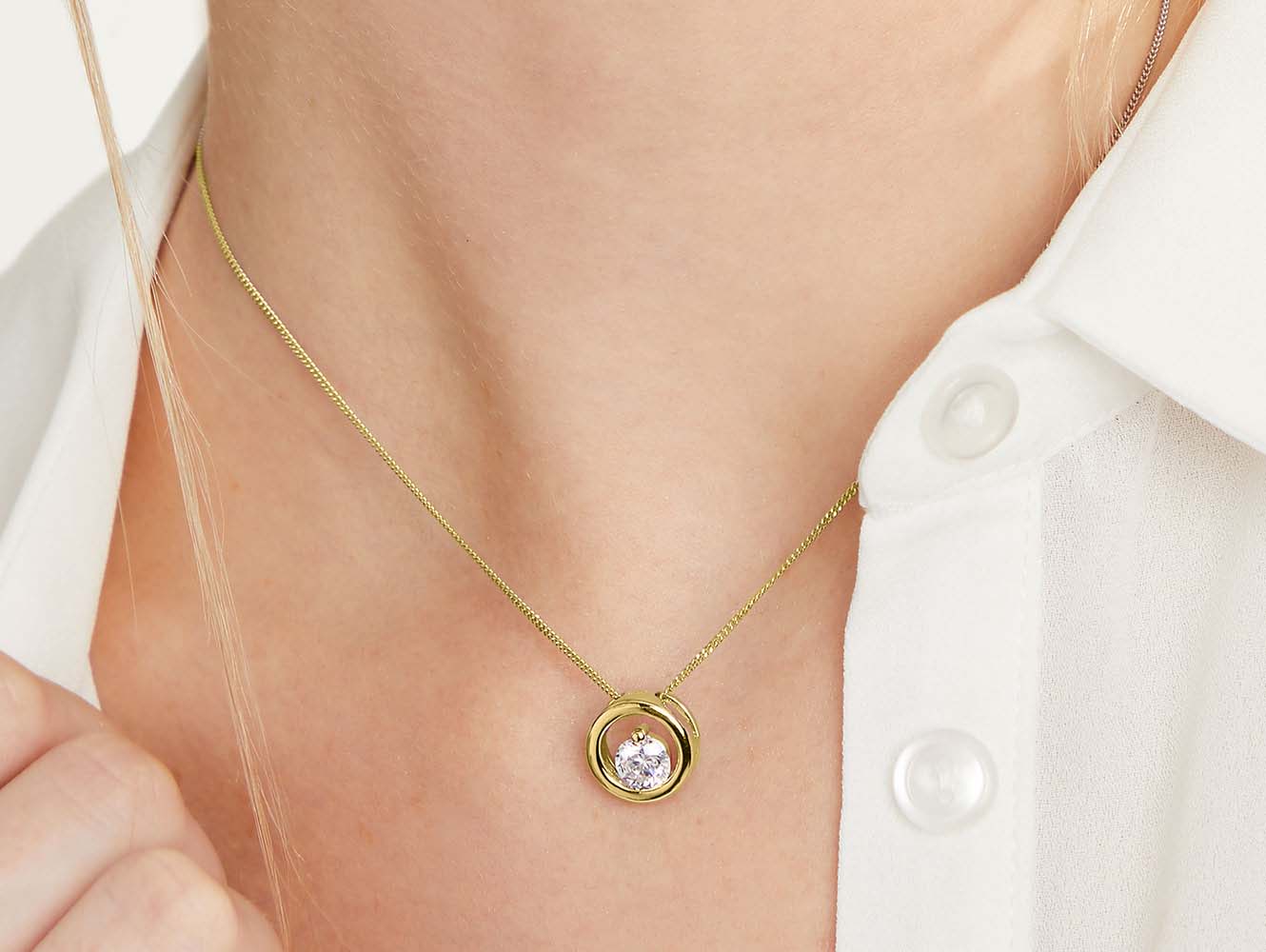 Gold Vermeil Small Open Circle Cubic Zirconia Pendant