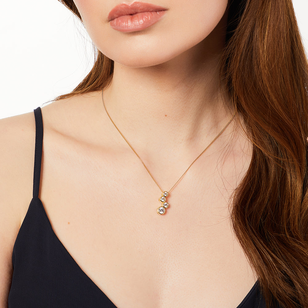 Yellow Gold Four Stone Cubic Zirconia Bubble Drop Pendant