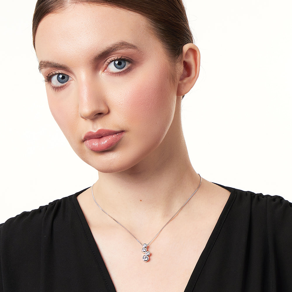 Solid 925 Sterling Silver Four-Stone CZ Bubble Drop Necklace