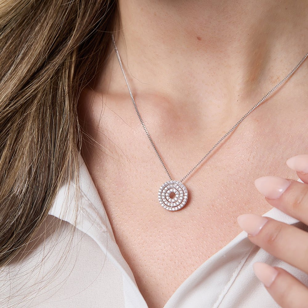 Sterling Silver Pave Set Circle Disc Pendant