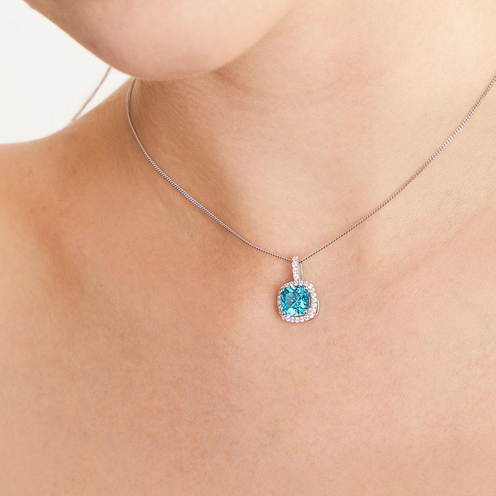 Sterling Silver Halo Cushion Cut Pendant