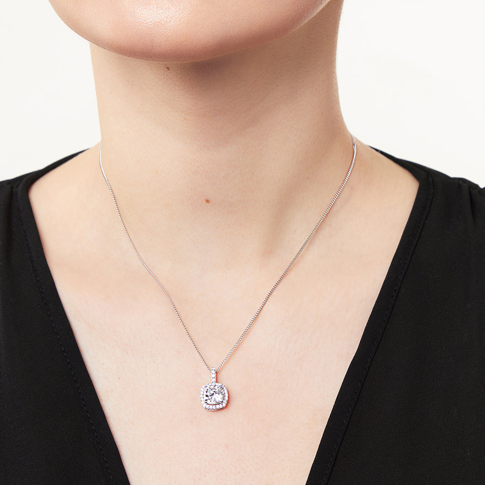 Sterling Silver Halo Cushion Cut Pendant