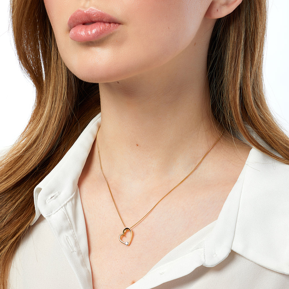 Yellow Gold Open Heart Pendant Set With Small Cubic Zirconia
