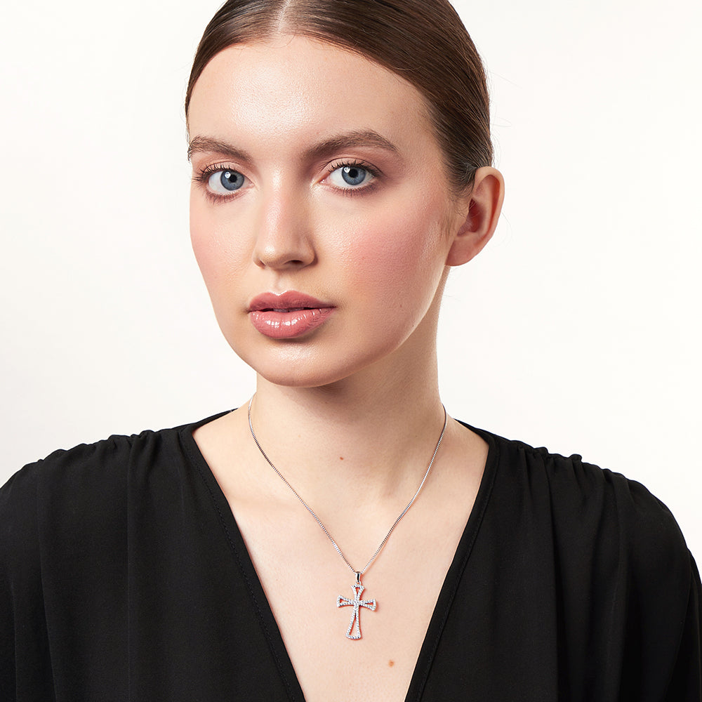 Sterling Silver Cubic Zirconia Open Cross Necklace