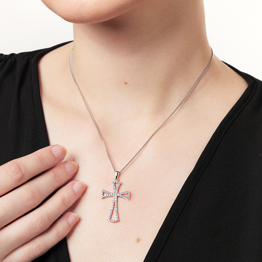 Sterling Silver Cubic Zirconia Open Cross Necklace