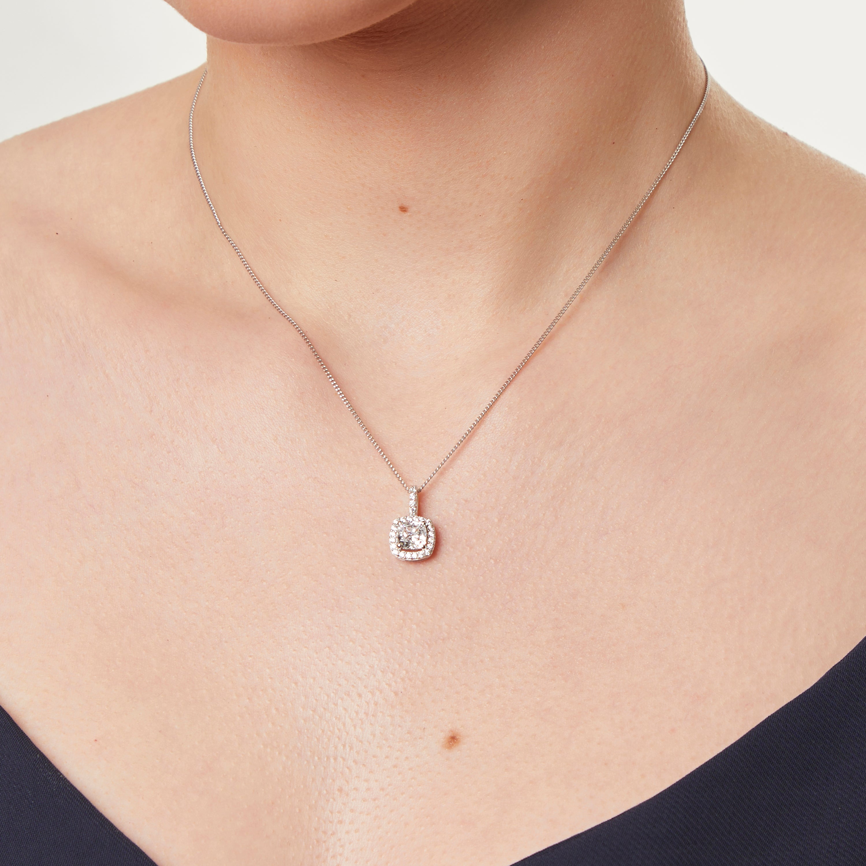 Sterling Silver Halo Cushion Cut Pendant