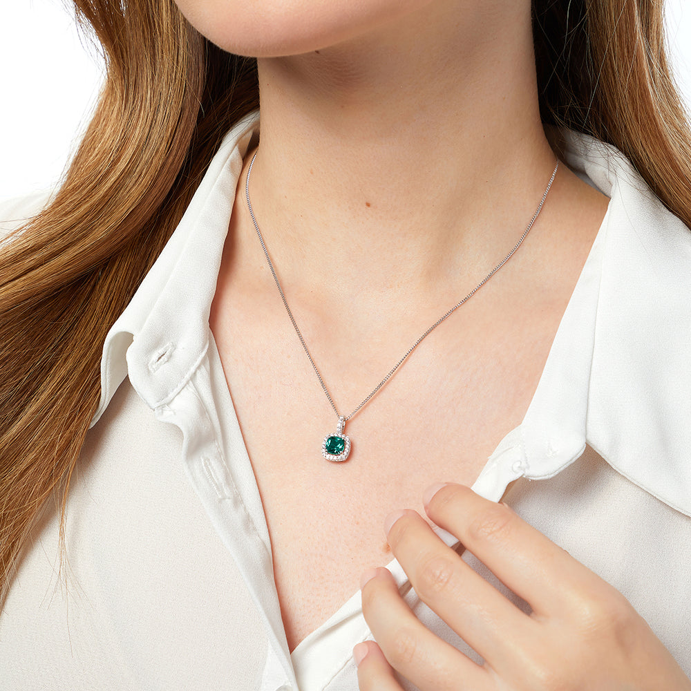 Sterling Silver Emerald Green Halo Pendant