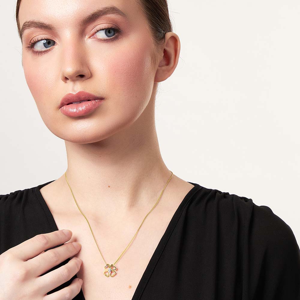 Gold Vermeil Heart Shape Clover Pendant With Cubic Zirconia Centre