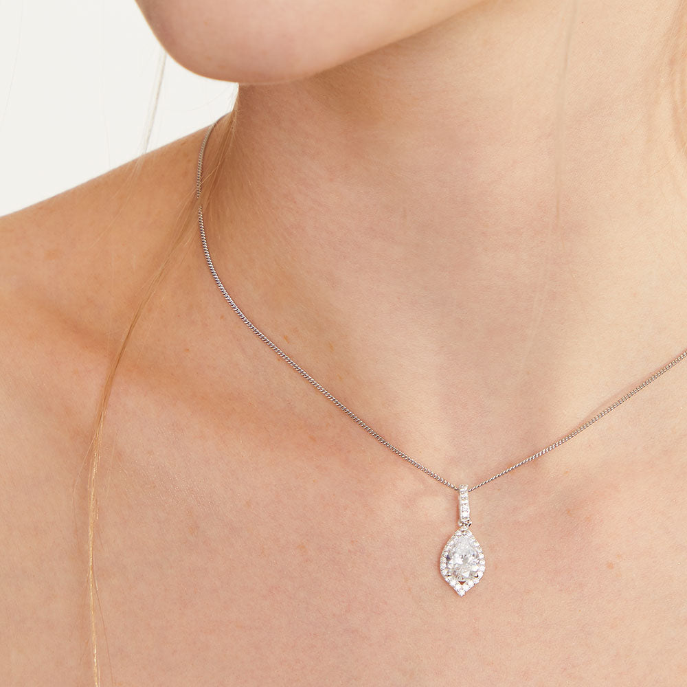 Sterling Silver Halo Pear Pendant