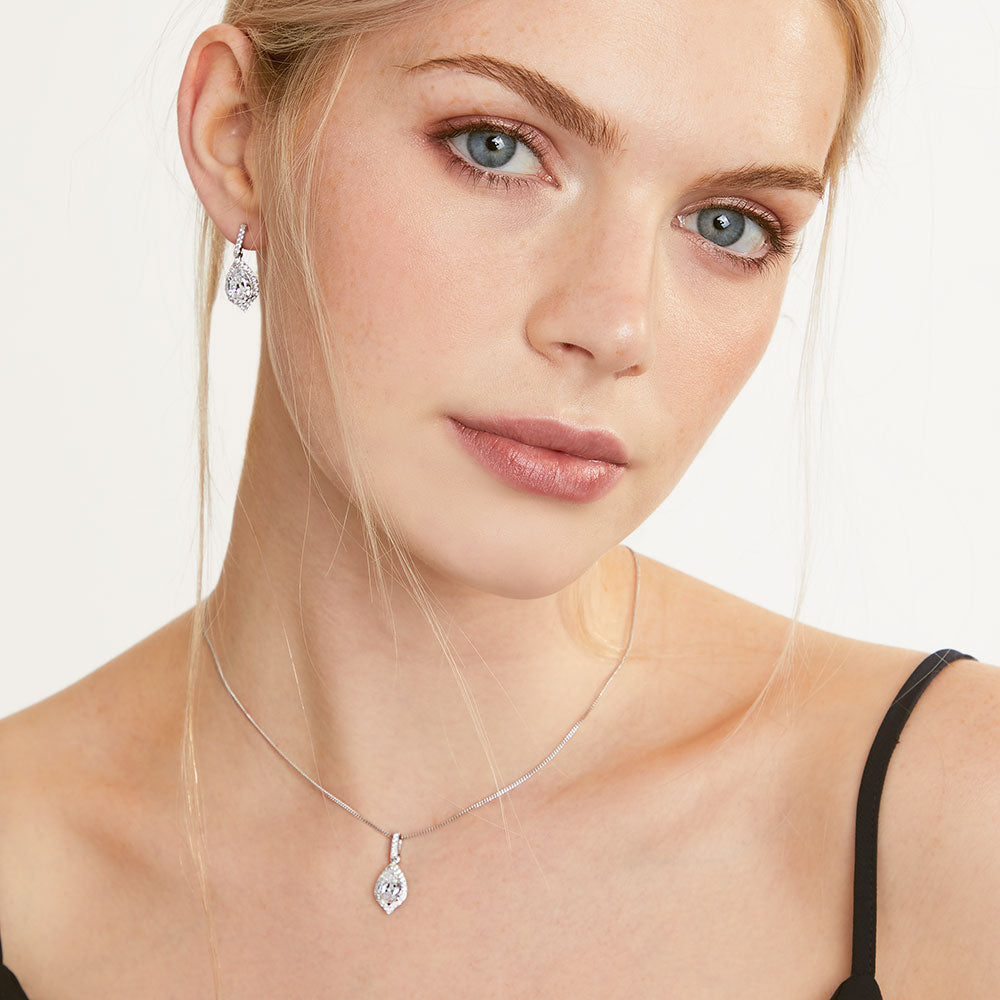 Sterling Silver Halo Pear Pendant