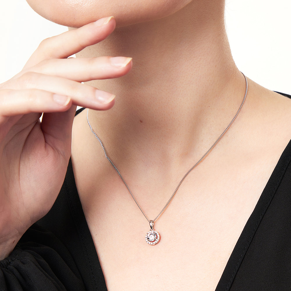 Sterling Silver Halo Pendant With Cubic Zirconias