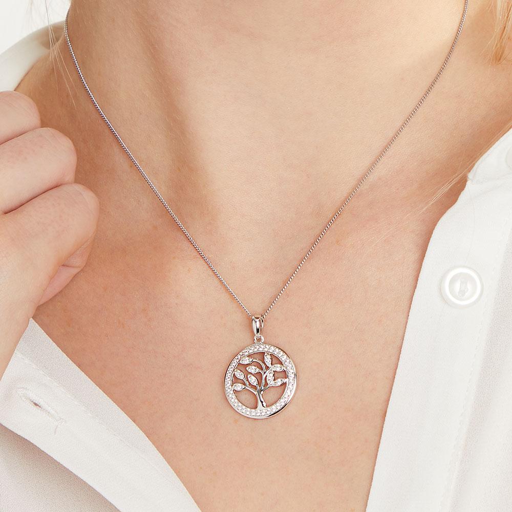 Sterling Silver Tree Of Life Cubic Zirconia Pendant